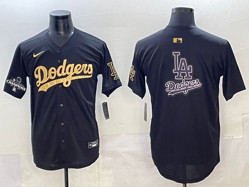 Men Los Angeles Dodgers Blank Black Gold Nike MLB Jersey style 0014
